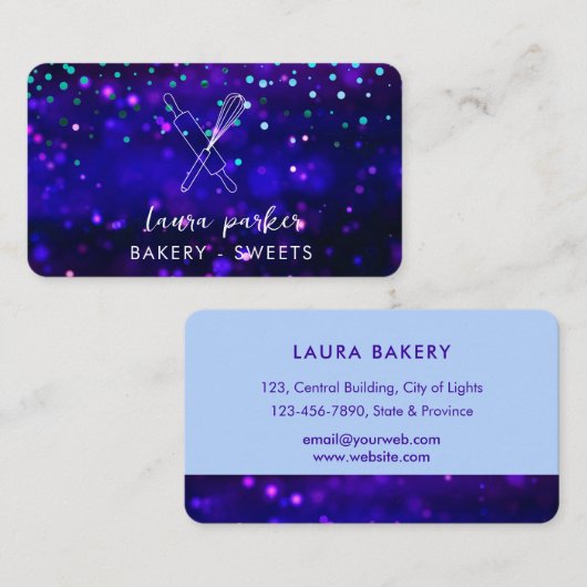 Bakkerij Chef met Whisk Rolling Pin Paarse Blauw Visitekaartje (Voorkant / Achterkant)