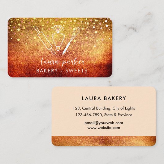 Bakkerij Chef met Whisk Rolling Pin Piping Bag Gou Visitekaartje (Voorkant / Achterkant)