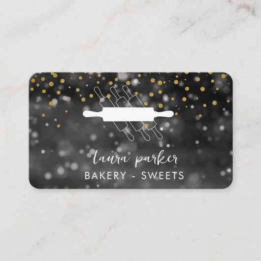 Bakkerij Chef Rolling Pin Zwart Wit Handgemaakt Visitekaartje (Voorkant)