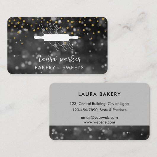 Bakkerij Chef Rolling Pin Zwart Wit Handgemaakt Visitekaartje (Voorkant / Achterkant)