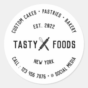 Bakkerij Chef Twee Woorden Naam Logo Eten Ronde Sticker
