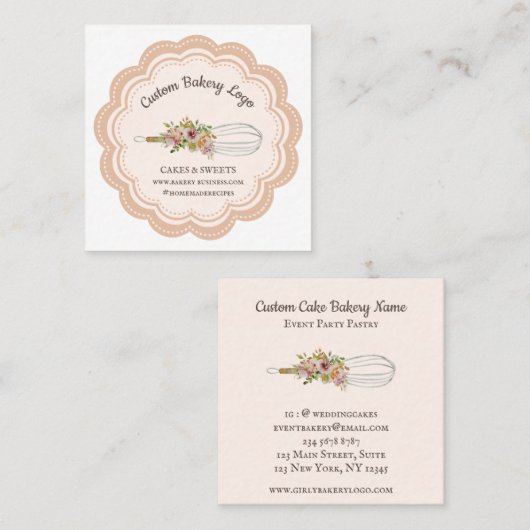 Bakkerij Chef Whisk Flower Vierkante Visitekaartje (Voorkant / Achterkant)