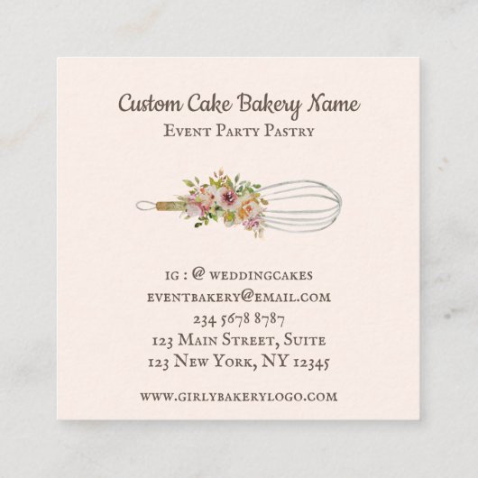 Bakkerij Chef Whisk Flower Vierkante Visitekaartje (Achterkant)