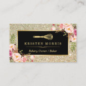 Bakkerij Chef Whisk Logo Floral Gold Glitter Visitekaartje (Voorkant)