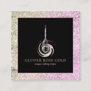 Bakkerij Chef Whisk Logo Roos Gold Glitter Vierkante Visitekaartje