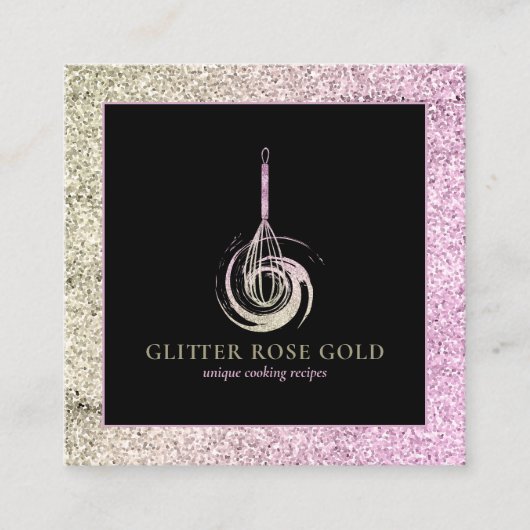 Bakkerij Chef Whisk Logo Roos Gold Glitter Vierkante Visitekaartje (Voorkant)