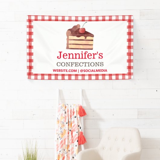 Bakkerij Chocolade Cake Red Gingham Promotie Spandoek (Insitu)