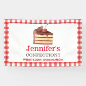 Bakkerij Chocolade Cake Red Gingham Promotie Spandoek (Horizontaal)