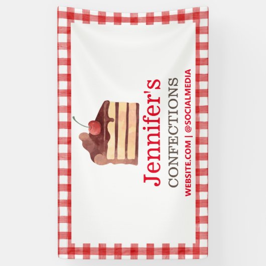Bakkerij Chocolade Cake Red Gingham Promotie Spandoek (Verticaal)