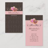 Bakkerij Cookie Cute Damask Swirl Pink Brown Visitekaartje (Voorkant / Achterkant)