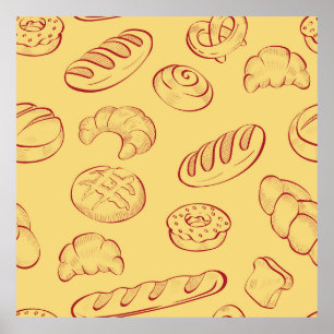 Bakkerij, croissant, vintage voor levensmiddelen n poster