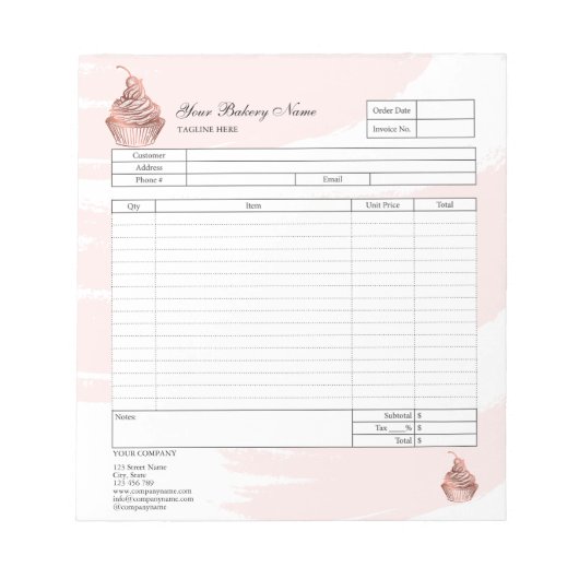Bakkerij Cupcake Bestelformulier Factuur Notitiebl Notitieblok (Voorkant)