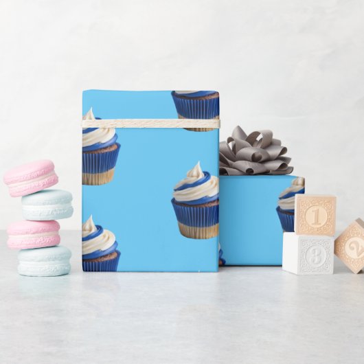 Bakkerij Cupcake Blauw Cadeaupapier (Baby Shower)