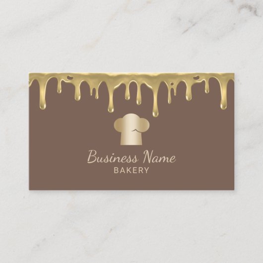 Bakkerij Cupcake Cakes & Sweets Chef Pet Gold Drip Visitekaartje (Voorkant)