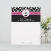 Bakkerij Cupcake Letterhead Pink Floral Damask Briefhoofd (Staand voorkant)