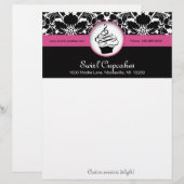 Bakkerij Cupcake Letterhead Pink Floral Damask Briefhoofd (Voorkant / Achterkant)