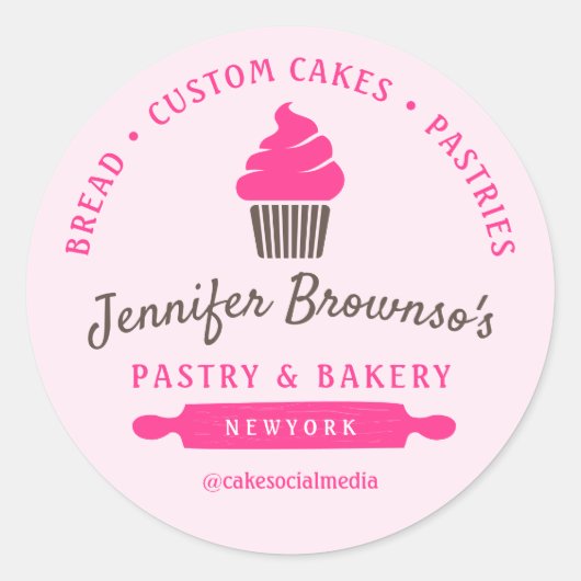 Bakkerij Cupcake Roze logo branding Ronde Sticker (Voorkant)