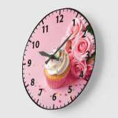 Bakkerij Cupcake Roze Rozen Gebakken Goederen Food Grote Klok (Hoek)