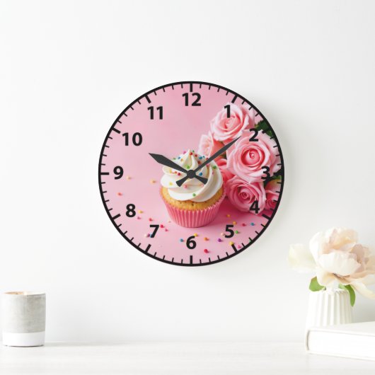 Bakkerij Cupcake Roze Rozen Gebakken Goederen Food Grote Klok (Huis)