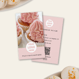 Bakkerij Custom Foto Logo QR Roze Visitekaartje