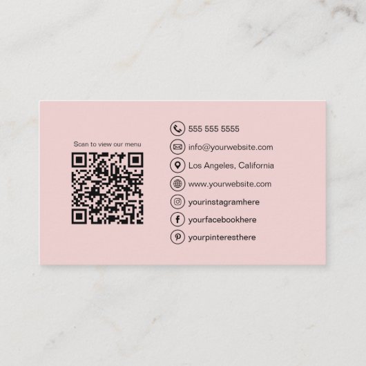 Bakkerij Custom Logo QR Code Blush Pink Visitekaartje (Achterkant)