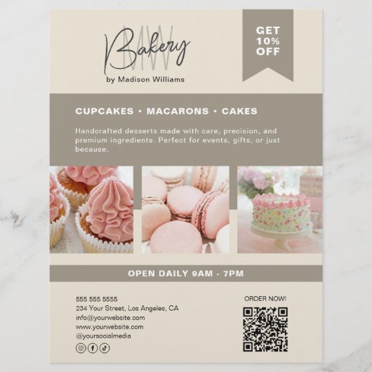 Bakkerij Custom Monogram Logo Beige Flyer (Voorkant)