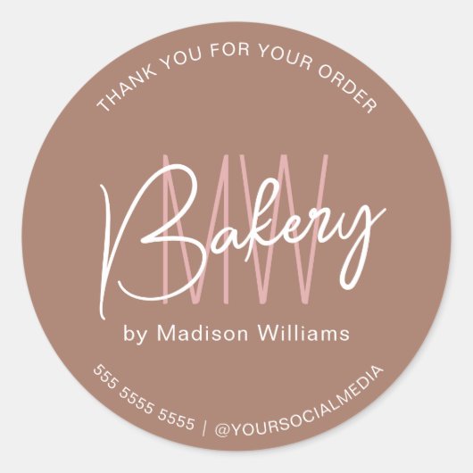 Bakkerij Custom Monogram Logo Brown Ronde Sticker (Voorkant)