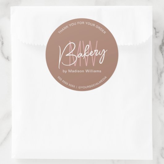 Bakkerij Custom Monogram Logo Brown Ronde Sticker (Tas)