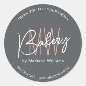 Bakkerij Custom Monogram Logo Grijs Classic Round Ronde Sticker (Voorkant)