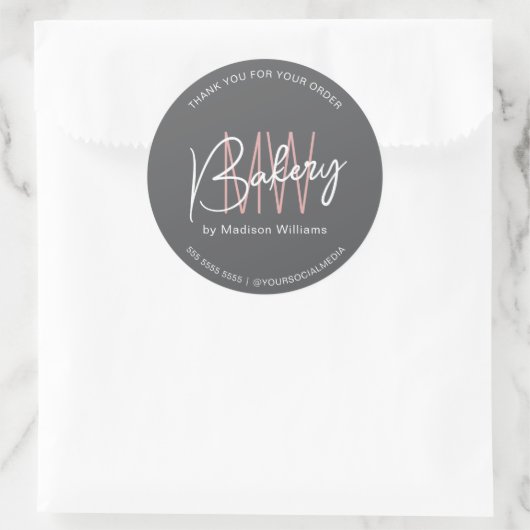 Bakkerij Custom Monogram Logo Grijs Classic Round Ronde Sticker (Tas)