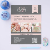 Bakkerij Custom Monogram Logo Grijs Roze Flyer (Enkel)