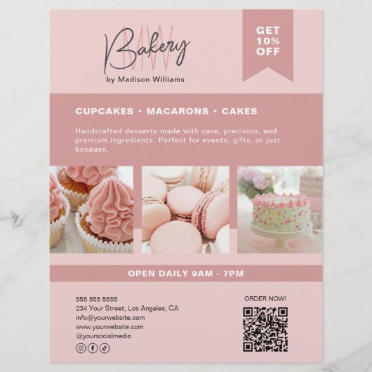 Bakkerij Custom Monogram Logo Pink Flyer (Voorkant)