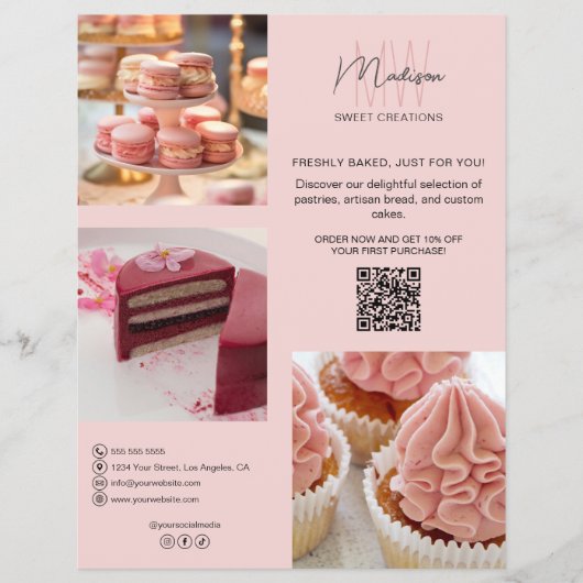 Bakkerij Custom Monogram Logo Pink Flyer (Voorkant)