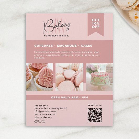 Bakkerij Custom Monogram Logo Pink Flyer