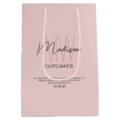 Bakkerij Custom Monogram Logo Roze Papieren Zak Medium Cadeauzakje (Achterkant)