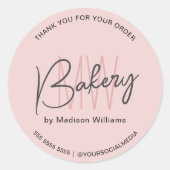 Bakkerij Custom Monogram Logo Roze Ronde Sticker (Voorkant)