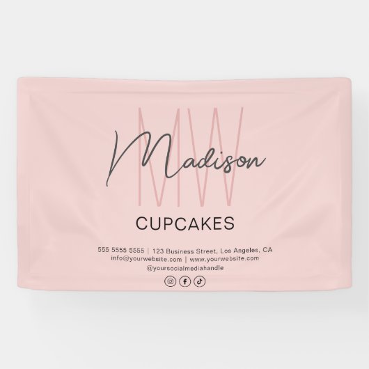 Bakkerij Custom Monogram Logo Roze Spandoek (Horizontaal)