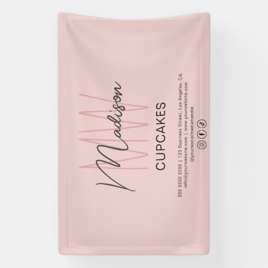 Bakkerij Custom Monogram Logo Roze Spandoek (Verticaal)
