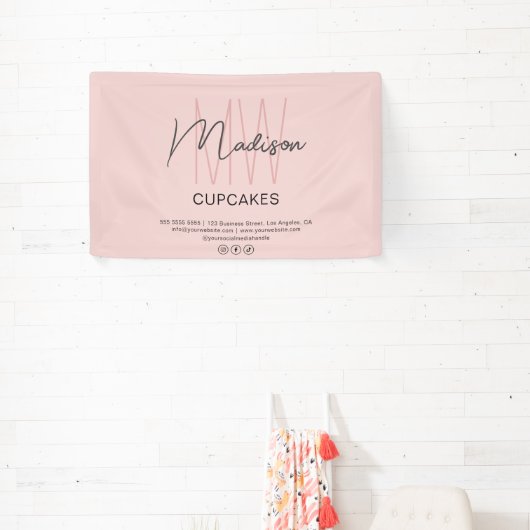 Bakkerij Custom Monogram Logo Roze Spandoek (Insitu)