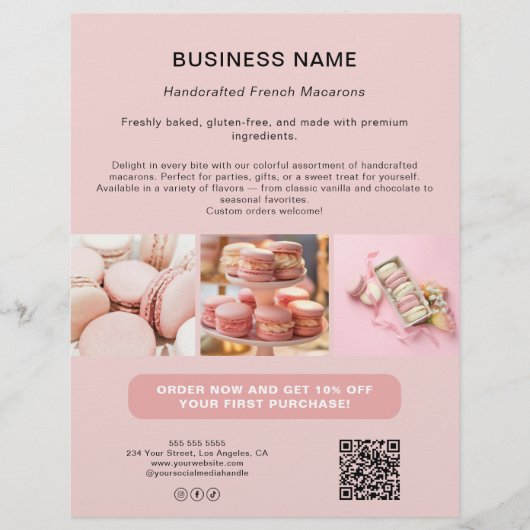Bakkerij Custom Photo QR Social Media Pink Busines Flyer (Voorkant)