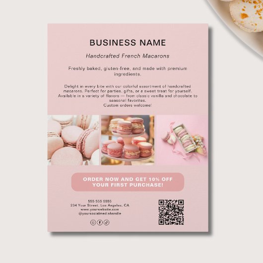 Bakkerij Custom Photo QR Social Media Pink Busines Flyer