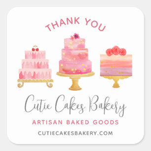 Bakkerij Dank Je 3 Blush Roze Cakes Dessert Gebak Vierkante Sticker