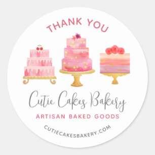Bakkerij Dank Je 3 Blush Roze Cakes Gebak Dessert Ronde Sticker