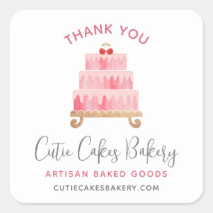 Bakkerij Dank Je Blush Roze Cake Dessert Gebak Vierkante Sticker