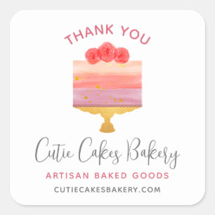 Bakkerij Dank Je Roze Paarse Cake Dessert Gebak Vierkante Sticker