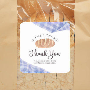 Bakkerij Dank Je Waterverf Brood Blauw Gingham Vierkante Sticker