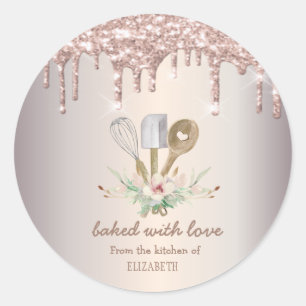 Bakkerij Deegwaren Handgereedschap Rose Goud Glitt Ronde Sticker