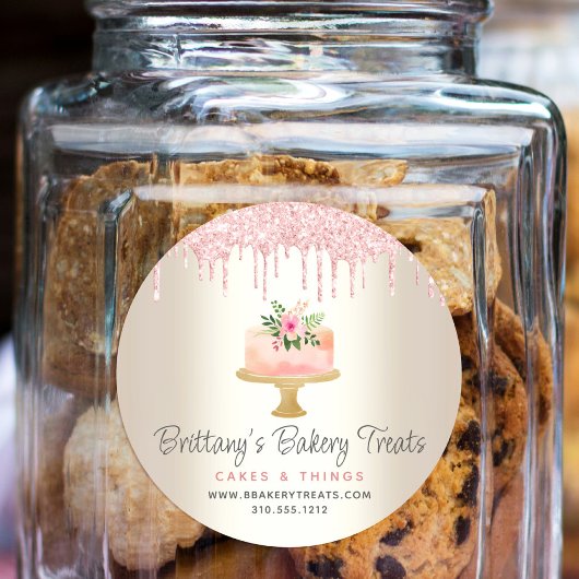 Bakkerij Draagt Blush Roze Glitter Drift Dessert G Ronde Sticker