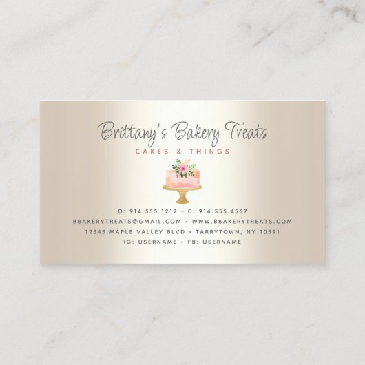 Bakkerij Draagt Blush Roze Glitter Drift Dessert G Visitekaartje (Achterkant)