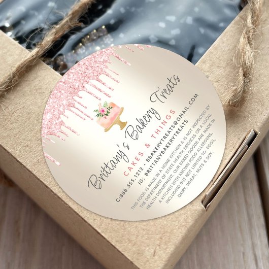 Bakkerij Draagt Blush Roze Glitter Drift Gold Lega Ronde Sticker